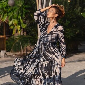 Young Fabulous & Broke Tallia Maxi Dress in Blue Safari Wash